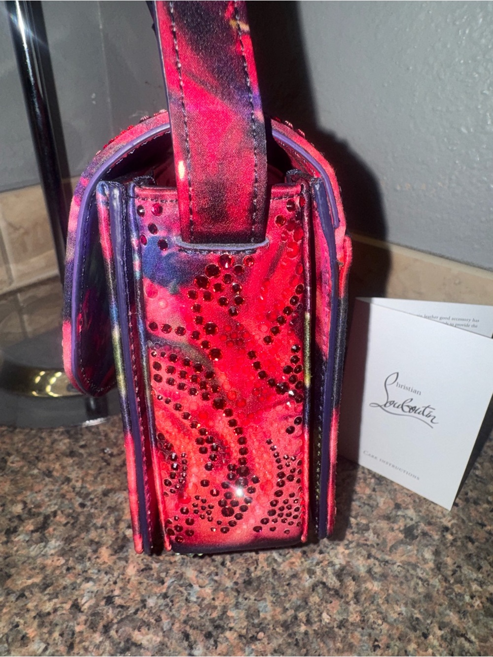 Christian Louboutin Loubi54 Rose Print Strass Satin Crossbody Bag ✅authentic✅ - Picture 11 of 14